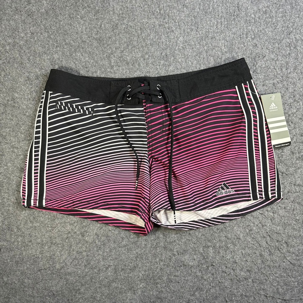 Adidas Bailey 4 Inch Boardshorts Pink Black Ombre Striped Swim Shorts Womens 6/7